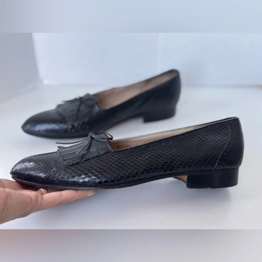 Vintage De La Rentis Genuine Snakeskin Tasseled Leather Shoe Loafer Mens Size 8